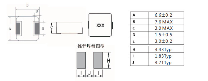 一體成型電感0630系列規格尺寸