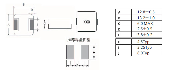 一體成型電感1260系列規格尺寸